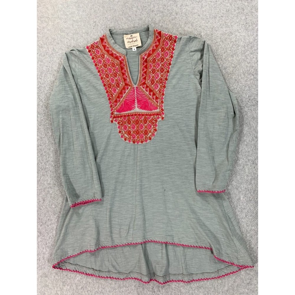 Meenha Mahal 100% Cotton Tunic Shirt (Women's Medium)‎ Gray/Red
